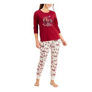 FAMILY PJs Womens White Top Elastic Band Long Sleeve Lounge Pants Pajamas S